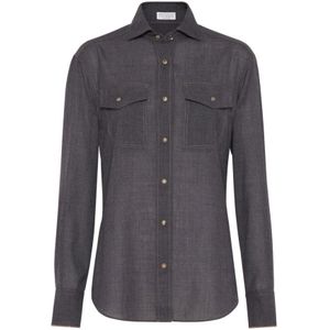 Brunello Cucinelli, Dames, Blouses & Shirts, Grijs, Maat: XS Wol,