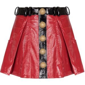 Balmain Geplooide lakleren rok , Red , Dames , Maat: S