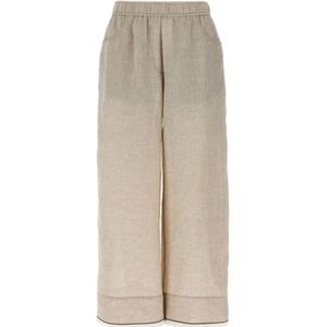 Brunello Cucinelli, Dames, Broeken, Grijs, Maat: M Linnen,