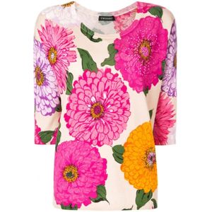 Twinset Bloemen gebreide trui met 3/4 mouwen , Multicolor , Dames , Maat: XS