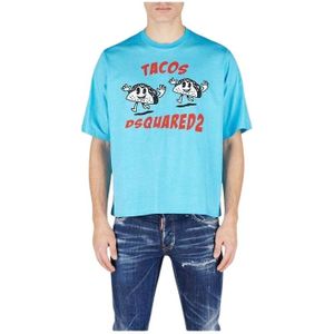 Dsquared2, Heren, Tops, Blauw, Maat: L Katoen,