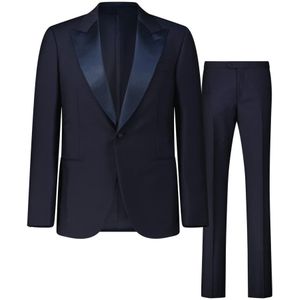 Caruso, Heren, Pakken, Blauw, Maat: M Wol,