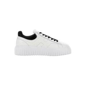 Hogan Gestreepte Leren Sneakers Zwart Wit , White , Heren , Maat: 44 EU