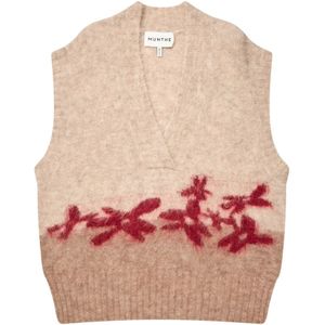 Munthe - V-hals Gebreid Vest - Gebloemd - Losse Pasvorm - Geribbelde Randen