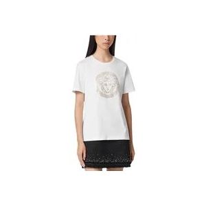 Versace Bedrukt Logo T-Shirt , White , Dames , Maat: XS