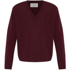 Ami Paris, unisex, Truien, Rood, Maat: S Wol,