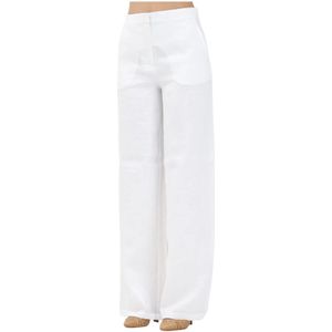 Max Mara, Dames, Broeken, Wit, Maat: L Linnen,