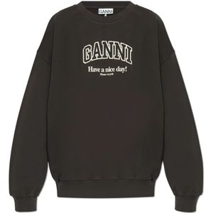 Ganni, Dames, Sweatshirts & Hoodies, Grijs, Maat: 2Xs/Xs Katoen,
