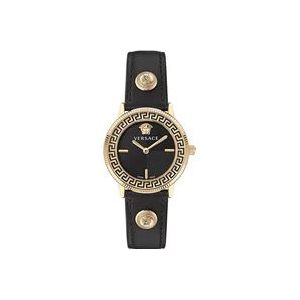 Versace Zwart Leren Logo Halo Horloge , Brown , Dames , Maat: ONE Size