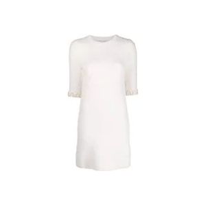 Lanvin Gebloemd Gebreid Tweed Jurk , White , Dames , Maat: M