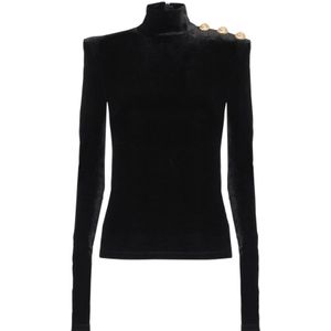 Balmain Fluweel Hoge Hals Knoop Top , Black , Dames , Maat: M