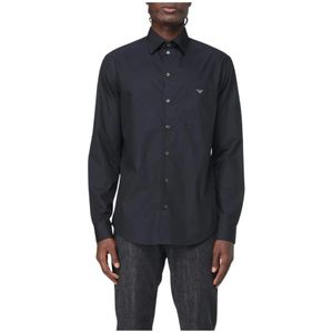 Emporio Armani, Heren, Overhemden, Zwart, Maat: S Katoen,