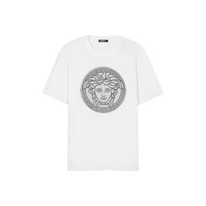 Versace Geborduurd Logo Crew Neck T-shirts , White , Heren , Maat: L