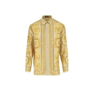Versace Zijden Barok Print Shirt , Yellow , Heren , Maat: L