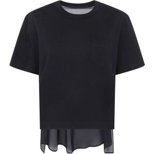 Sacai, Dames, Tops, Zwart, Maat: M Katoen,