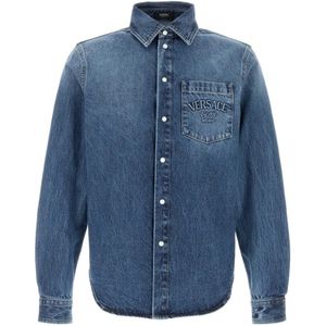 Versace, Heren, Overhemden, Blauw, Maat: L Denim,