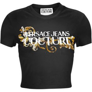 Versace Jeans Couture, Dames, Tops, Zwart, Maat: 2XS Katoen,