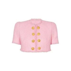 Balmain Gingham tweed jasje , Pink , Dames , Maat: M