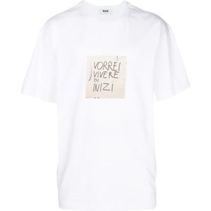 Msgm, Heren, Tops, Wit, Maat: S Katoen,