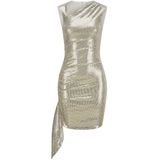 Nicowa - Orieva - Pailletten Gedrapeerd Minijurk - Grijs