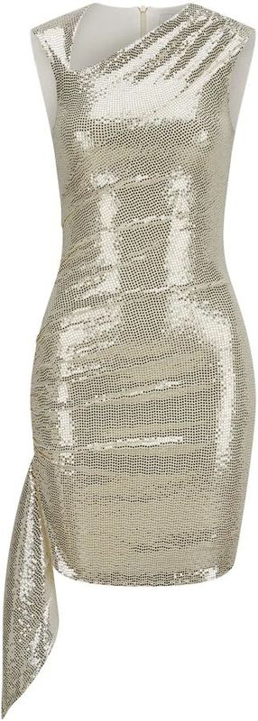 Nicowa - Orieva - Pailletten Gedrapeerd Minijurk - Grijs