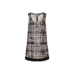 Prada Korte ivoor- en zwart tweedjurk , Black , Dames , Maat: XS