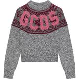 GCDS Trui 'SNOW'  grijs gemêleerd / pitaja roze / donkerrood