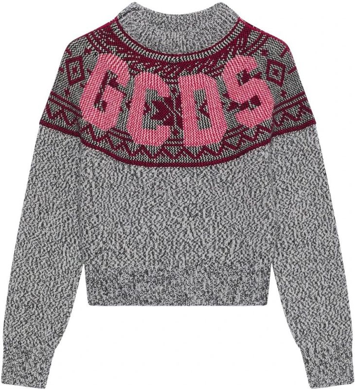 GCDS Trui 'SNOW'  grijs gemêleerd / pitaja roze / donkerrood