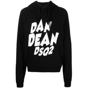 Dsquared2, Heren, Sweatshirts & Hoodies, Zwart, Maat: S Katoen,