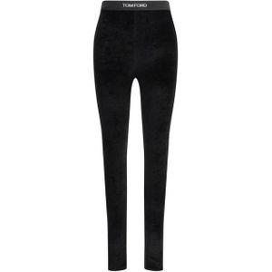 Tom Ford, Dames, Broeken, Zwart, Maat: S Velours,