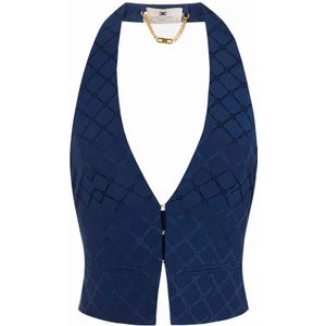 Elisabetta Franchi, Dames, Jassen, Blauw, Maat: L Satijn,