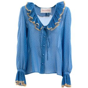 Valentino, Dames, Blouses & Shirts, Blauw, Maat: XS Zijde,