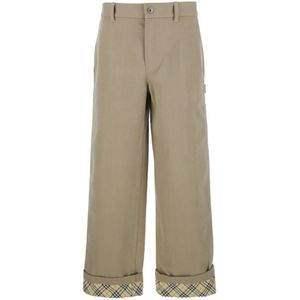 Burberry Beige broek met logo borduursel en geruite zoom , Beige , Heren , Maat: L