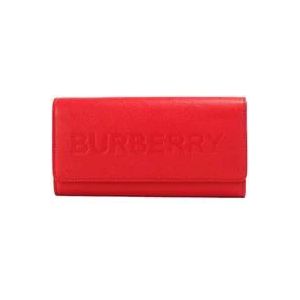 Burberry Geperforeerde Leren Continentale Portemonnee met Vakken , Red , Dames , Maat: ONE Size