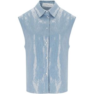 Federica Tosi, Dames, Blouses & Shirts, Blauw, Maat: XS Denim,
