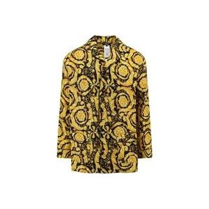 Versace Gouden Zijden Bowling Kraag Shirt , Yellow , Heren , Maat: M