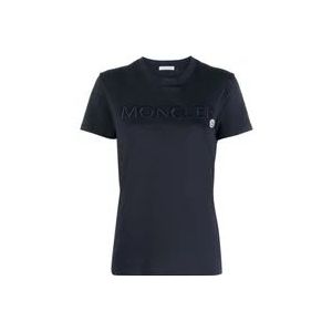Moncler Blauw Geborduurd Logo T-shirt , Blue , Dames , Maat: M
