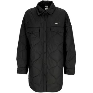 Nike Gewatteerde Coach Jas Zwart/Wit , Black , Dames , Maat: L