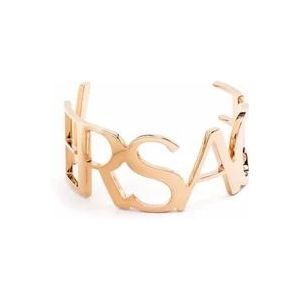 Versace Gouden Lettering Messing Armband Italië , Yellow , Dames , Maat: L