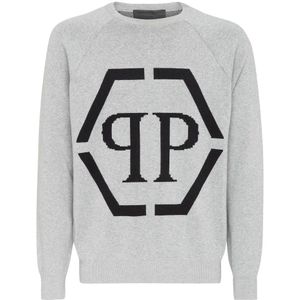 Philipp Plein, Heren, Truien, Grijs, Maat: XL Katoen,
