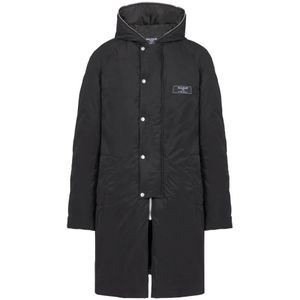 Balmain Lange donsjas van nylon met label , Black , Heren , Maat: S