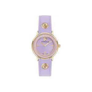 Versace Tribute Leren Horloge Paars Goud , Yellow , Dames , Maat: ONE Size