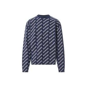 Balenciaga Logo Sweater met Geribbelde Crew-Neck , Blue , Heren , Maat: M