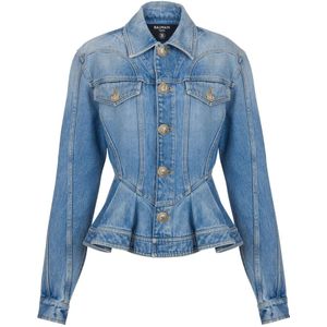 Balmain Geplooide spijkerjas , Blue , Dames , Maat: M