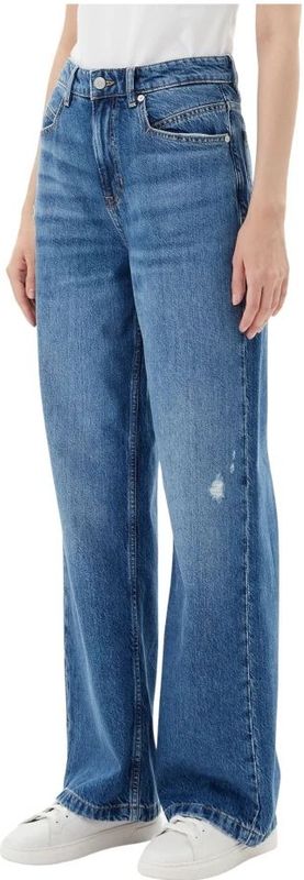 Jeans - Navy - Hoge Taille - Logoborduursel - Steekzakken