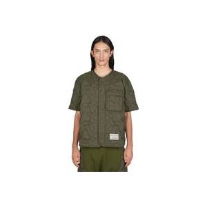 Moncler Gewatteerd Gewatteerd Overshirt met Logo Patch , Green , Heren , Maat: XS