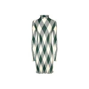 Burberry Groene Zijden Jurk Diamantprint , Multicolor , Dames , Maat: S