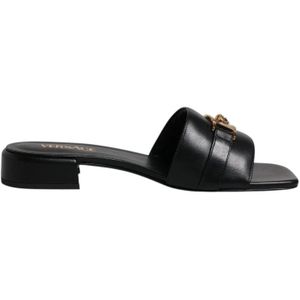 Versace - Buckle Leather Slides - Zwart - Instappers