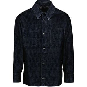 Fendi, Heren, Overhemden, Blauw, Maat: M Linnen,
