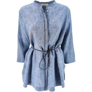 Fabiana Filippi, Dames, Blouses & Shirts, Blauw, Maat: M Linnen,